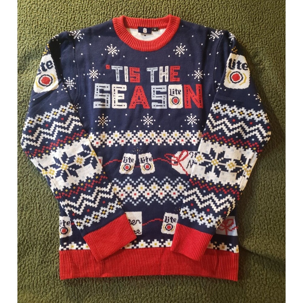 Miller Light Christmas Ugly Sweater Mens Sz M Beer Snowflakes Pullover